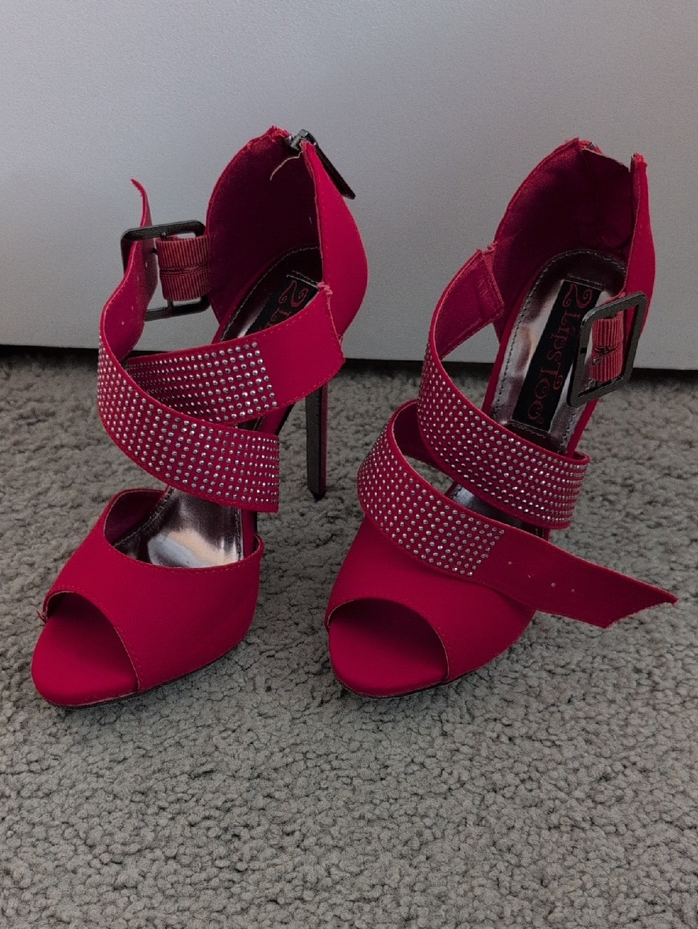 2 Lips Too Hot Red Rhinestone Wrap Heel Sandals